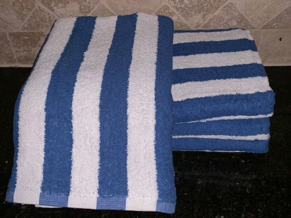 4 Pack New Large Beach Resort Pool Towels In Cabana Stripe Blue 30x70